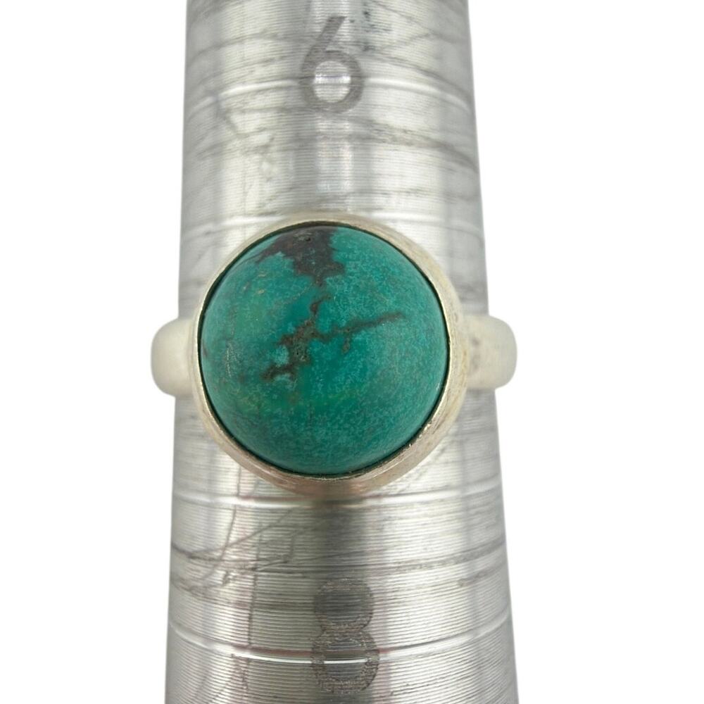 Blue Green Turquoise Cabochon Matrix 925 Sterling Silver Ring Size 7